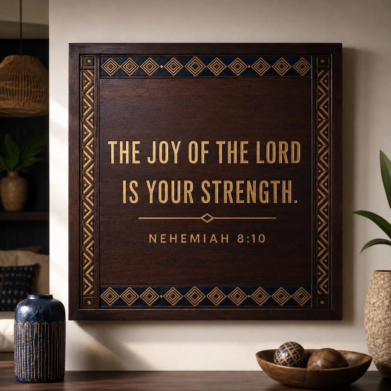 Nehemiah 8:10 Mahogany Panel
